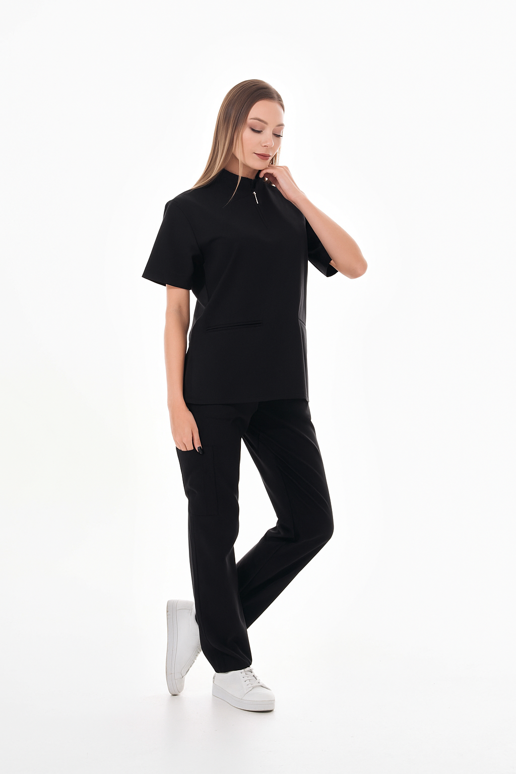 Likralı Siyah Fermuar Detaylı Cerrahi Forma