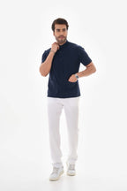 Likralı Lacivert Rengi Çıtçıt Detaylı Erkek Cerrahi Üst Forma Scrubs