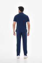 ERKEK Likralı Lacivert  Takma Kol Fermuar Detaylı Cerrahi Takım Scrubs Üniforma Cerrahi Forma