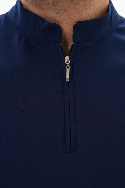 ERKEK Likralı Lacivert  Takma Kol Fermuar Detaylı Cerrahi Takım Scrubs Üniforma Cerrahi Forma