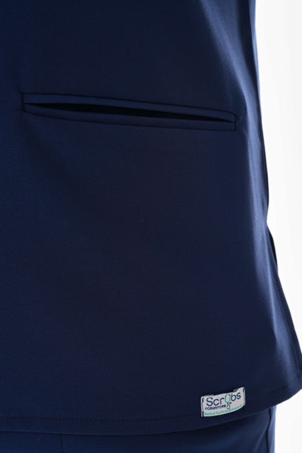 ERKEK Likralı Lacivert  Takma Kol Fermuar Detaylı Cerrahi Takım Scrubs Üniforma Cerrahi Forma